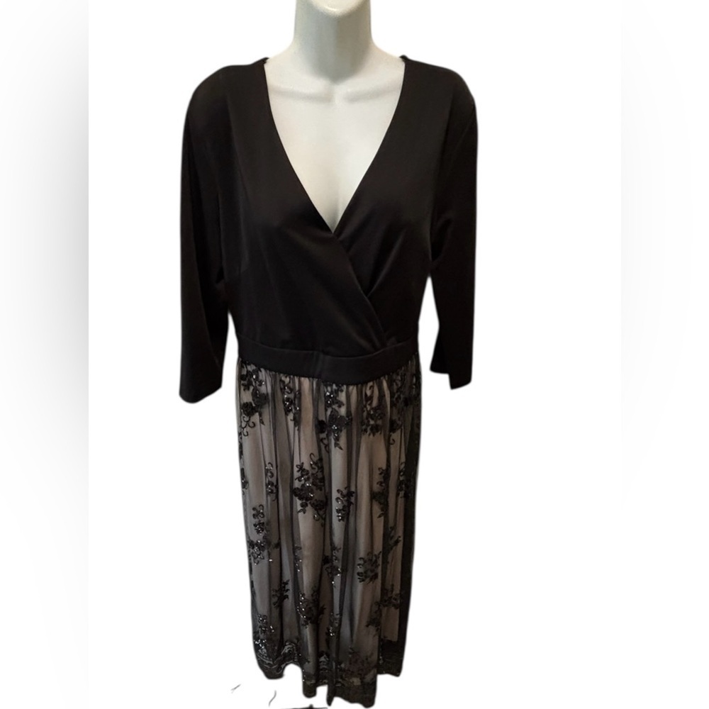 Boutique Black Sequin Embellished Ballet Dress Sz 14W Full Skirt Lined V Neck